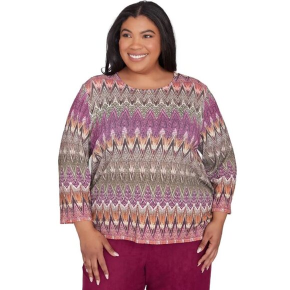 Alfred Dunner Women's Chevron Textured Crew Neck Top Multicolor Size 2X NWT - Picture 1 of 6